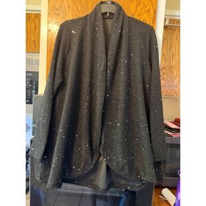 Black Shimmer Sequin Open Front Cardigan Shawl Collar Metallic Party Wrap Small